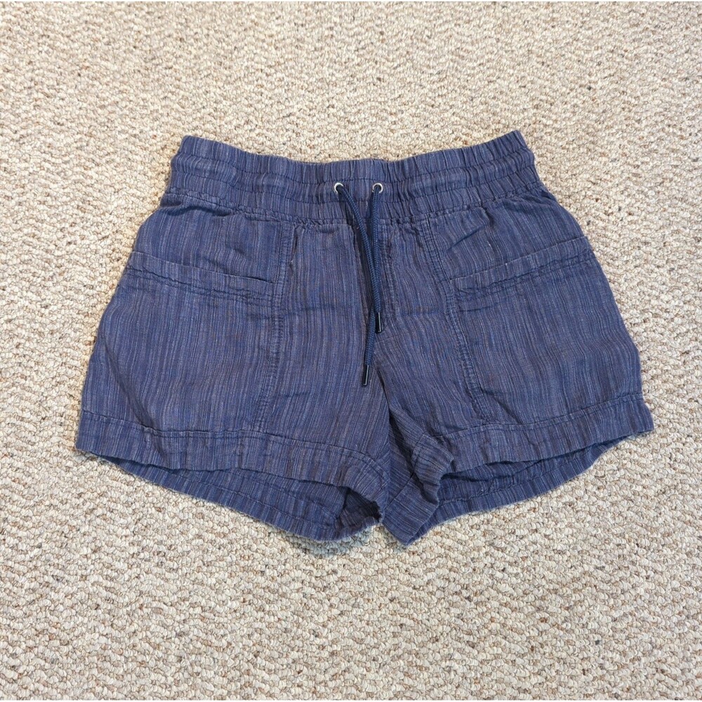 Athleta Cabo Linen Textured 4” Shorts Womens 4 Blue Violet Summer Beach Pockets